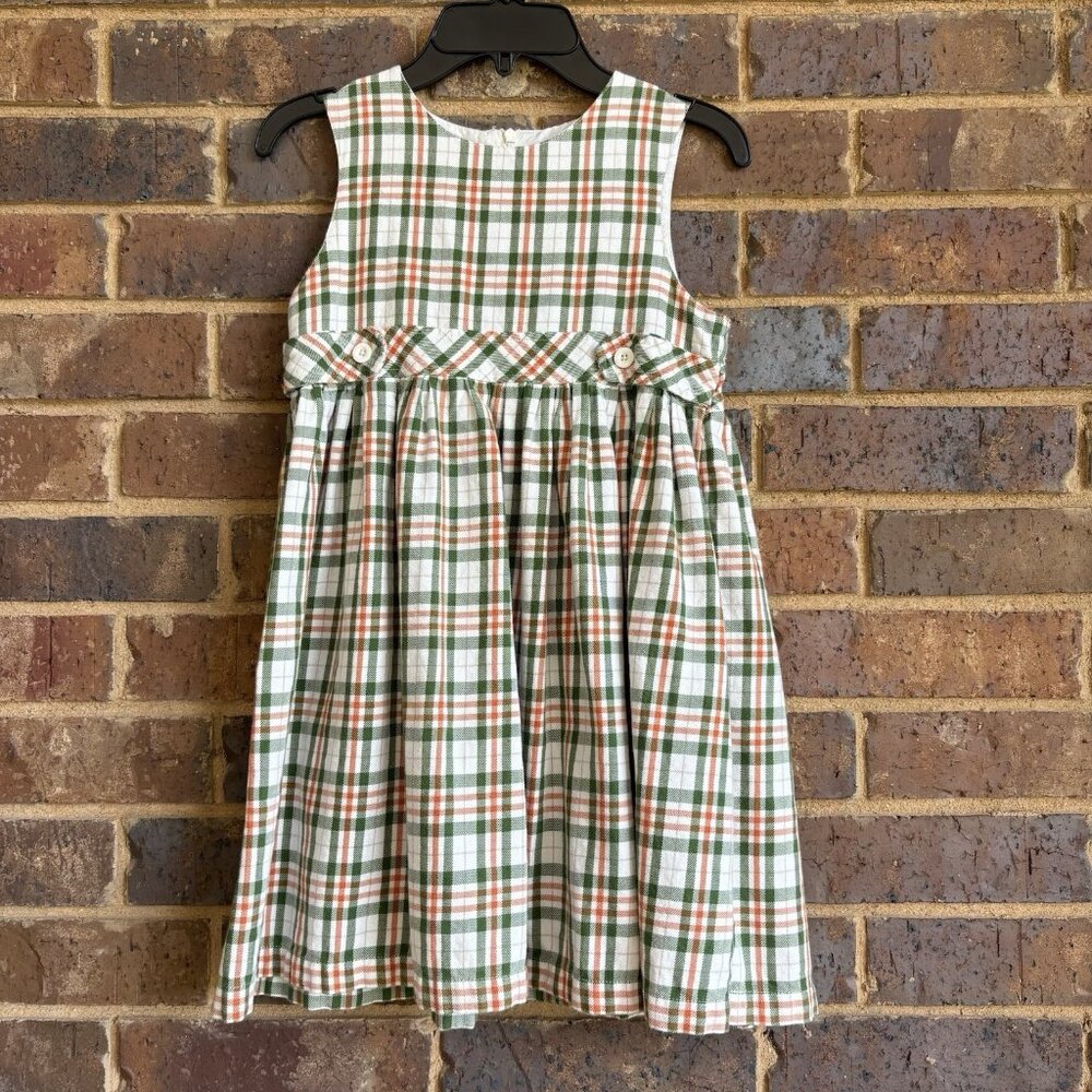 Vintage Strasburg Girls Fall Dress Flannel Orange Green Plaid On White Size 8Y